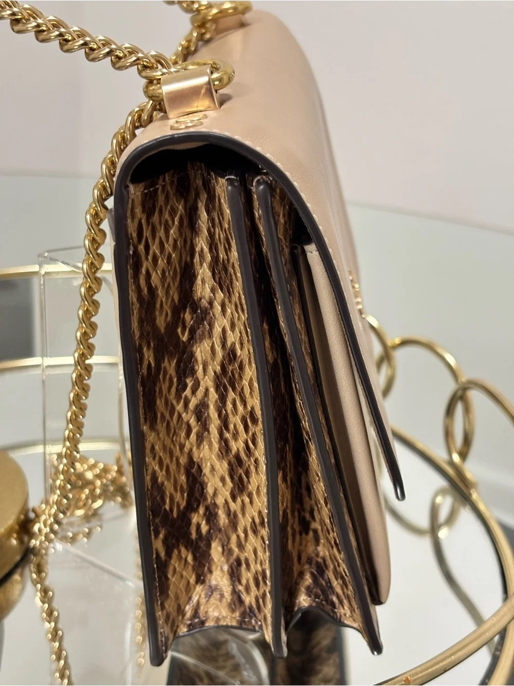 Coach Klare Colorblock Beige Cream Snakeskin-Effect Shoulder Crossbody Bag
